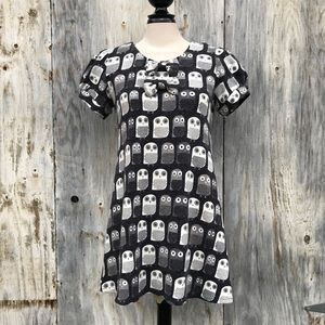 Yumi Grey Owl Print Short Sleeve Jersey Dress